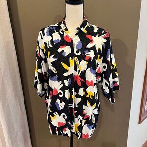 VINTAGE - Jerri Allen multicolore Colorblock 80s button down blouse, Size Small